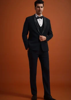 Blue Tuxedo Set With Pearl And Cutdana Work