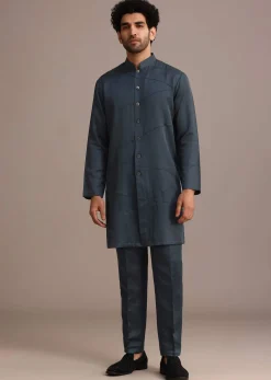 Blue Velvet Hand Embroidered Indo Western Set