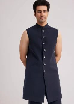 Blue Velvet Indo Jacket Set With Hand Painted Cut Dana Work