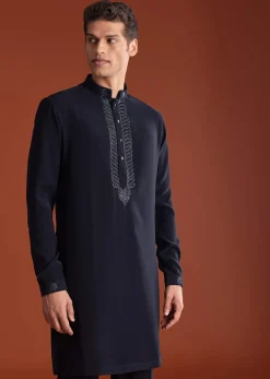 Blue Velvet Indowestern Suit With Cutdana And Thread Work