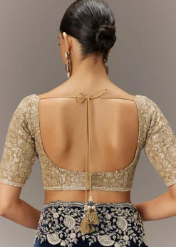 Blue Velvet Saree With Brocade Embroidered Blouse