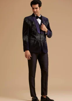 Blue Velvet Tuxedo with Stone and Cut Dana Work