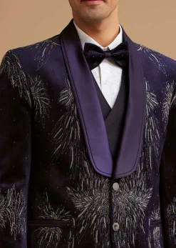 Blue Velvet Tuxedo with Stone and Cut Dana Work