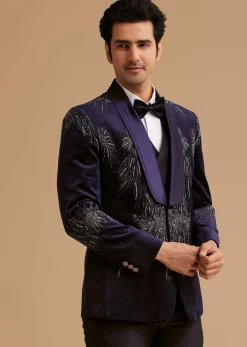 Blue Velvet Tuxedo with Stone and Cut Dana Work