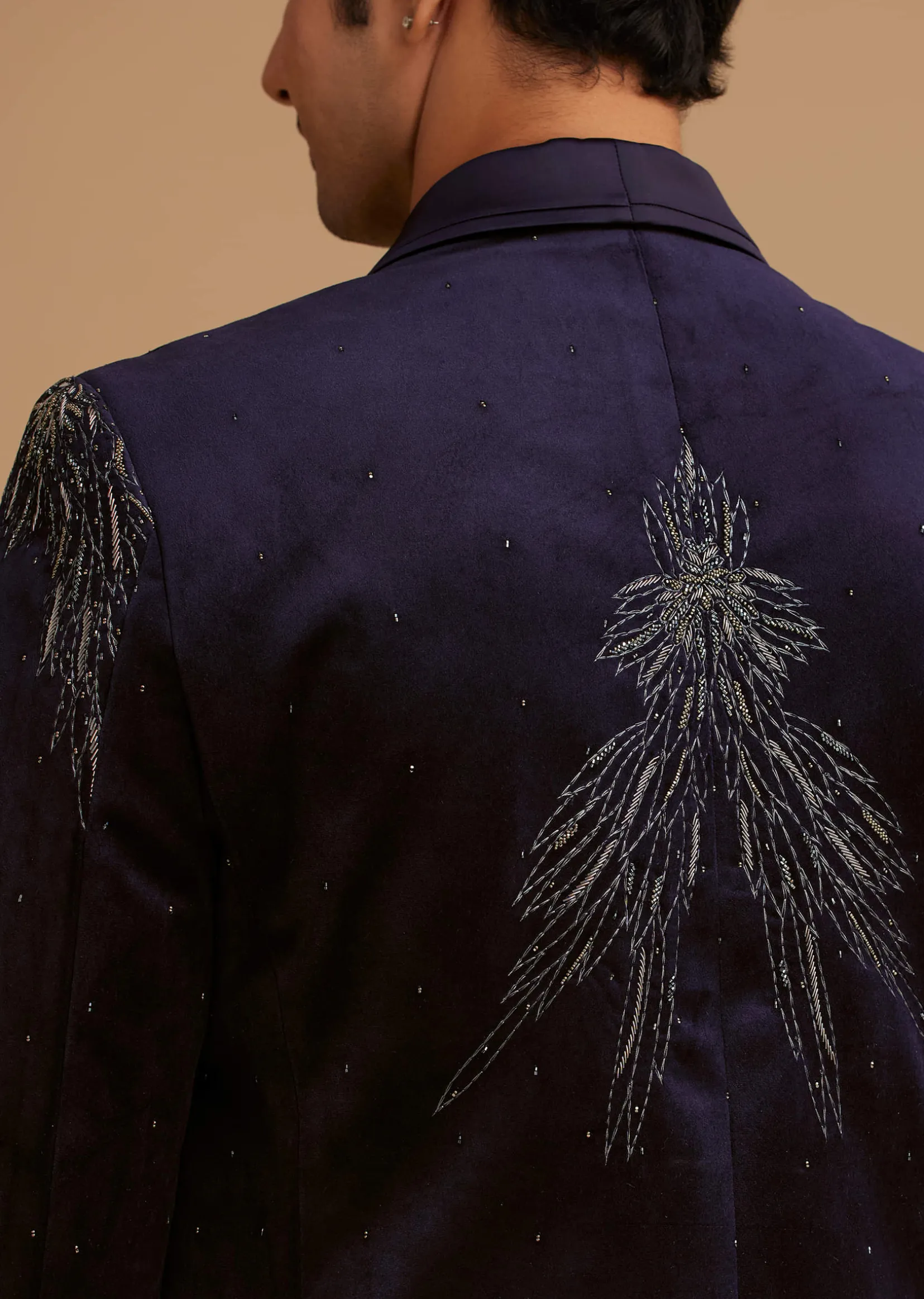 Blue Velvet Tuxedo with Stone and Cut Dana Work