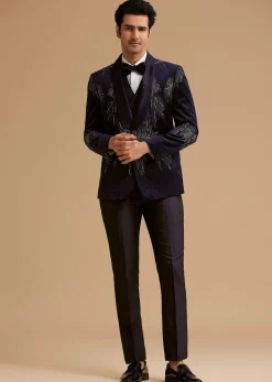 Blue Velvet Tuxedo with Stone and Cut Dana Work