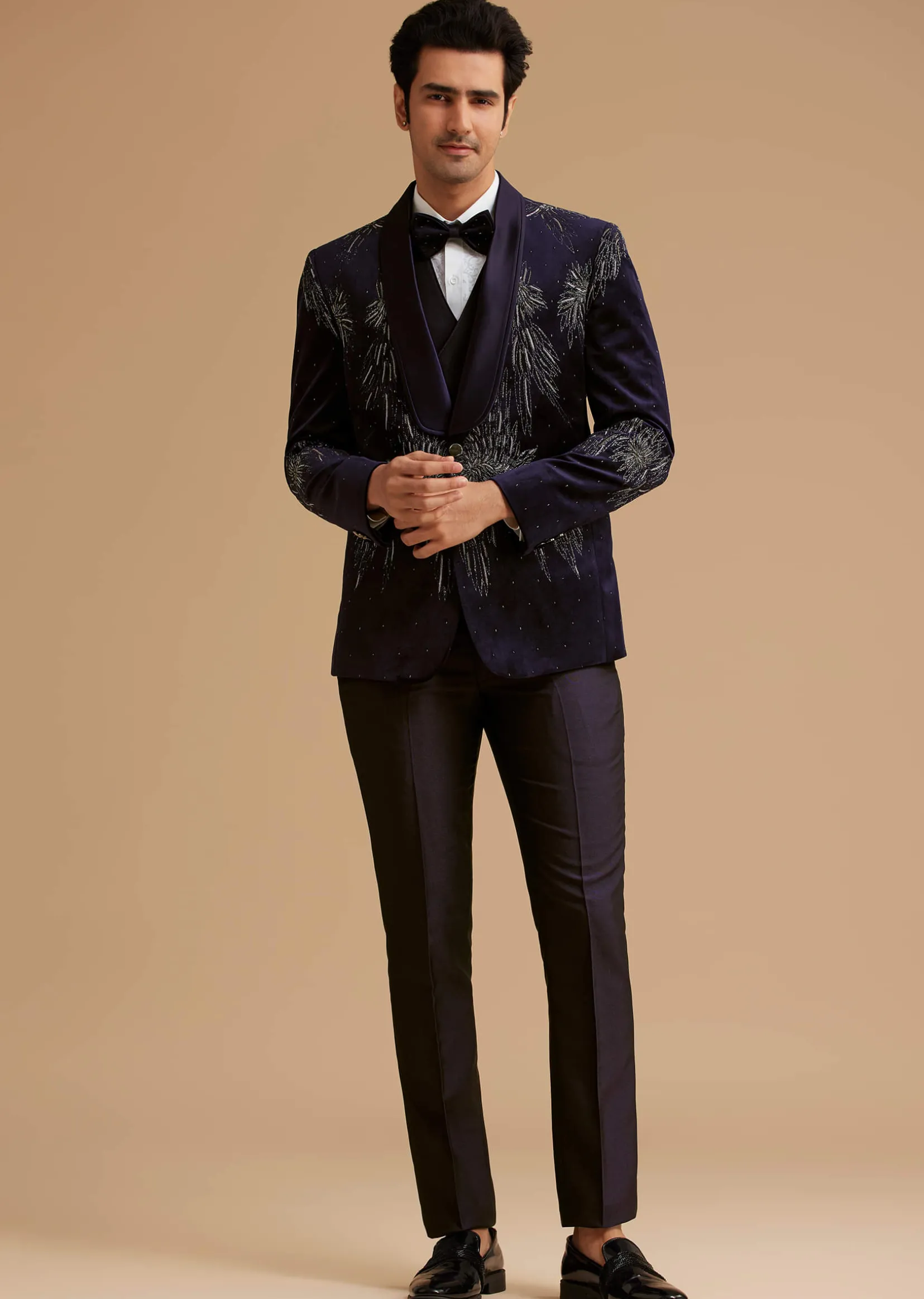 Blue Velvet Tuxedo with Stone and Cut Dana Work