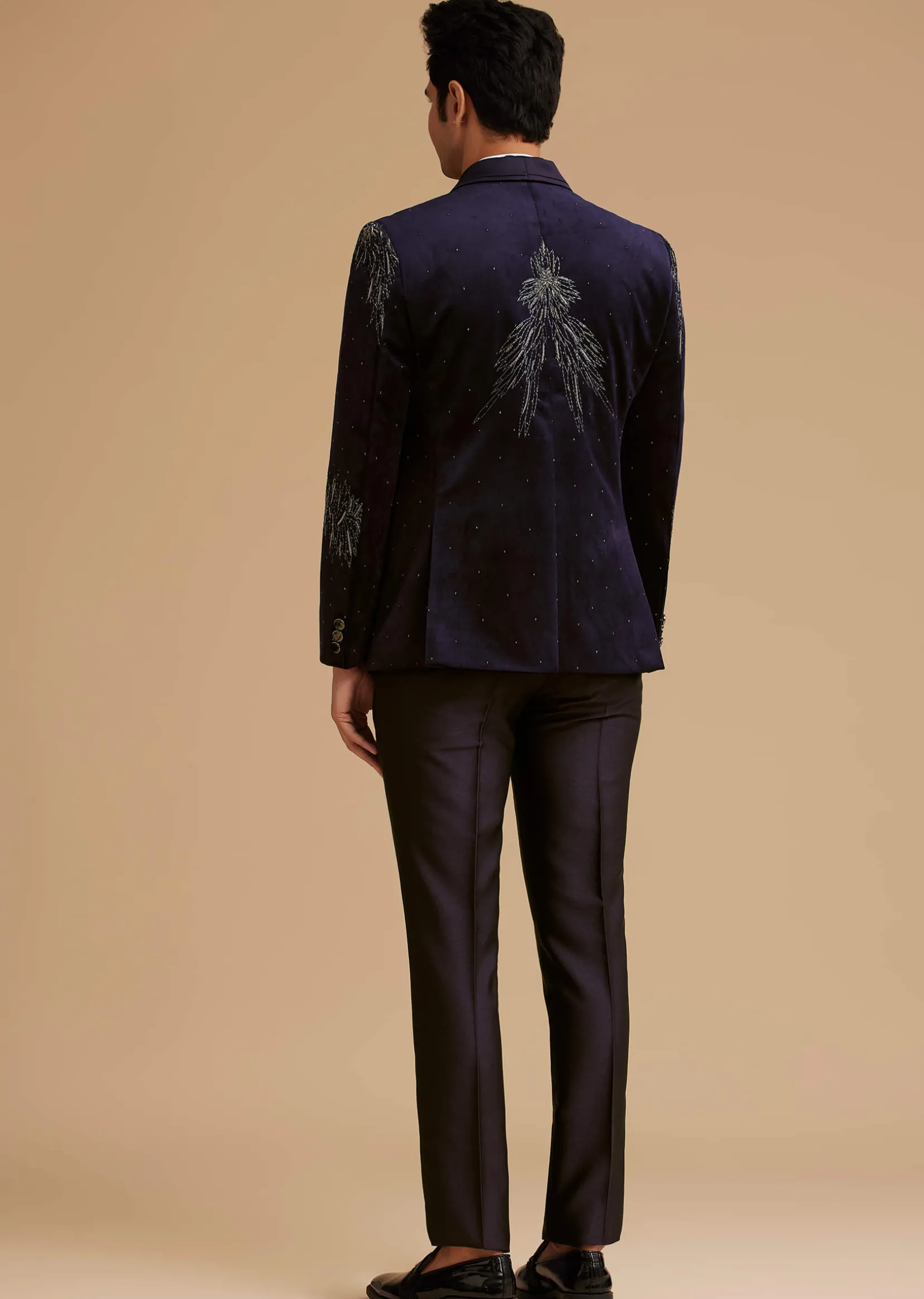 Blue Velvet Tuxedo with Stone and Cut Dana Work