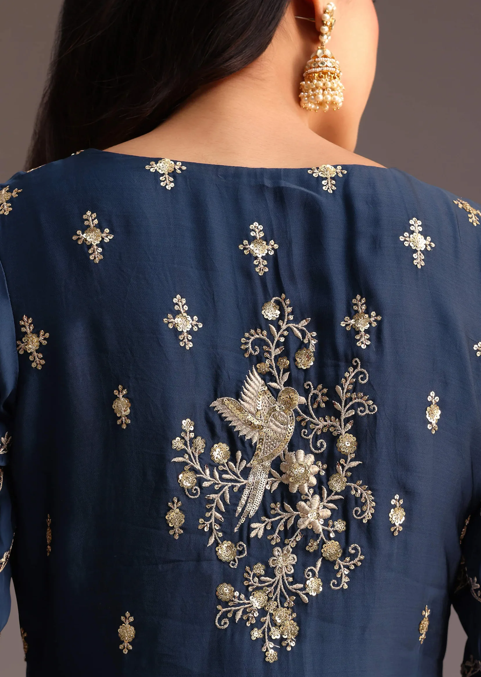 Blue Zari Work Palazzo Suit With Organza Dupatta