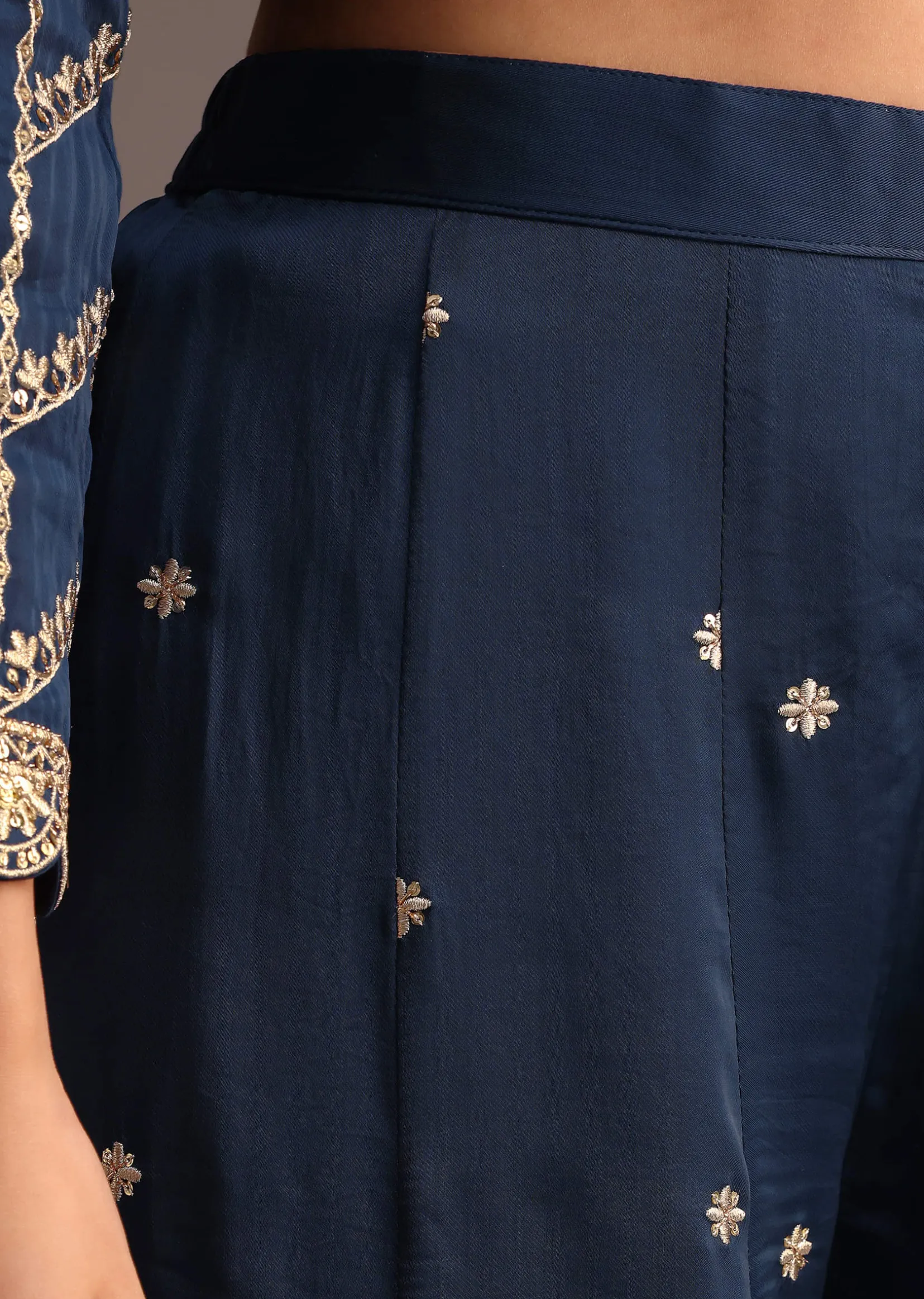 Blue Zari Work Palazzo Suit With Organza Dupatta