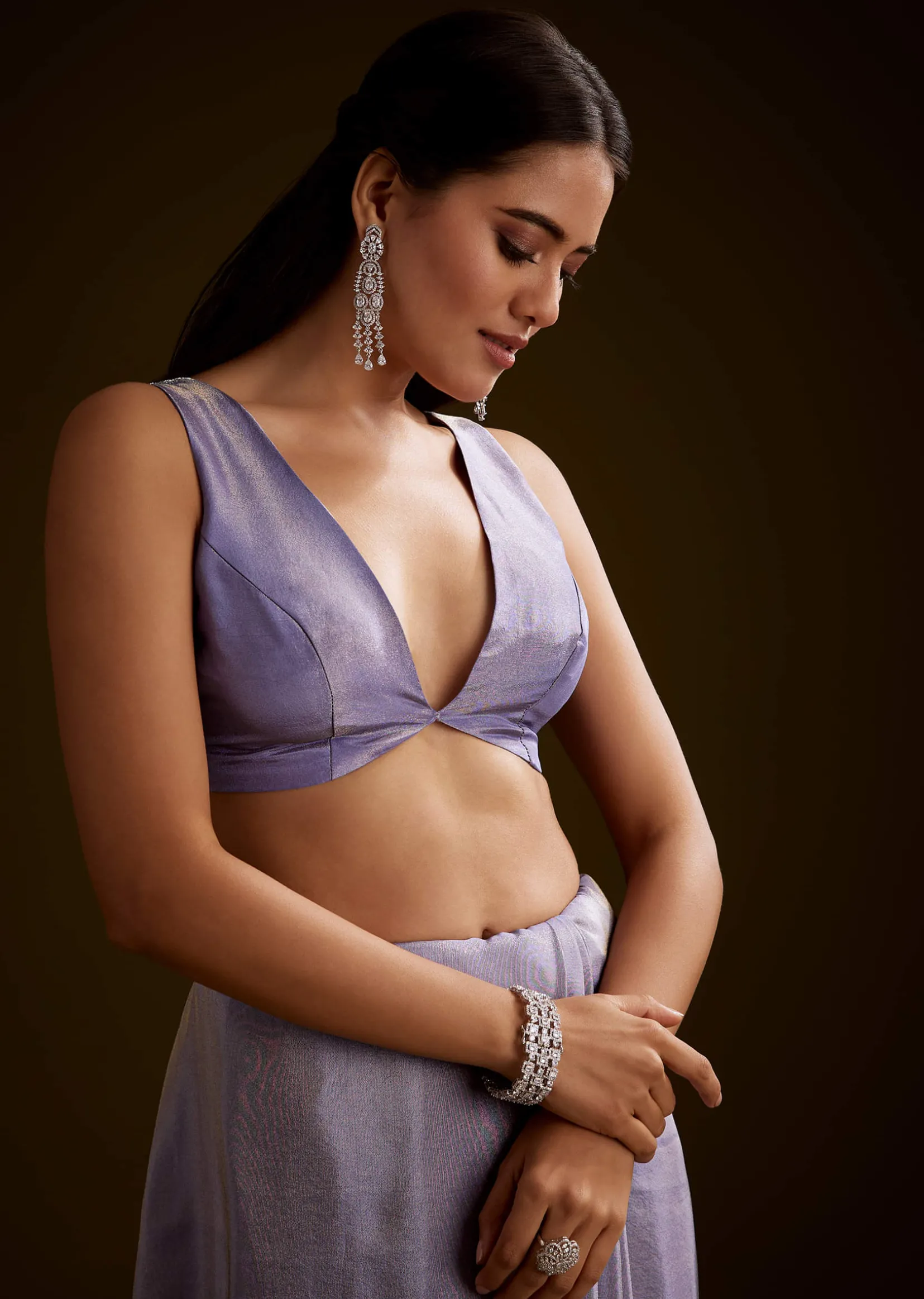 Blush Grey Tissue Saree With Cutdana And Sequins Embroidery And Scallop Border