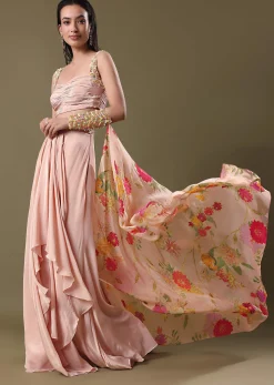 Blush Peach Lehenga With Blouse And Cuff Cape