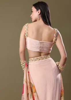 Blush Peach Lehenga With Blouse And Cuff Cape