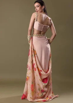 Blush Peach Lehenga With Blouse And Cuff Cape