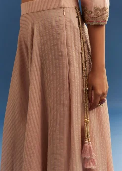Blush Pink Chanderi Kurta Palazzo Set With Organza Dupatta