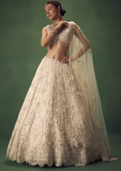 Blush Pink 3D Floral And Bead Work Lehenga Set