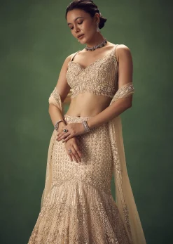Blush Pink Fish Cut Sequin Lehenga Set
