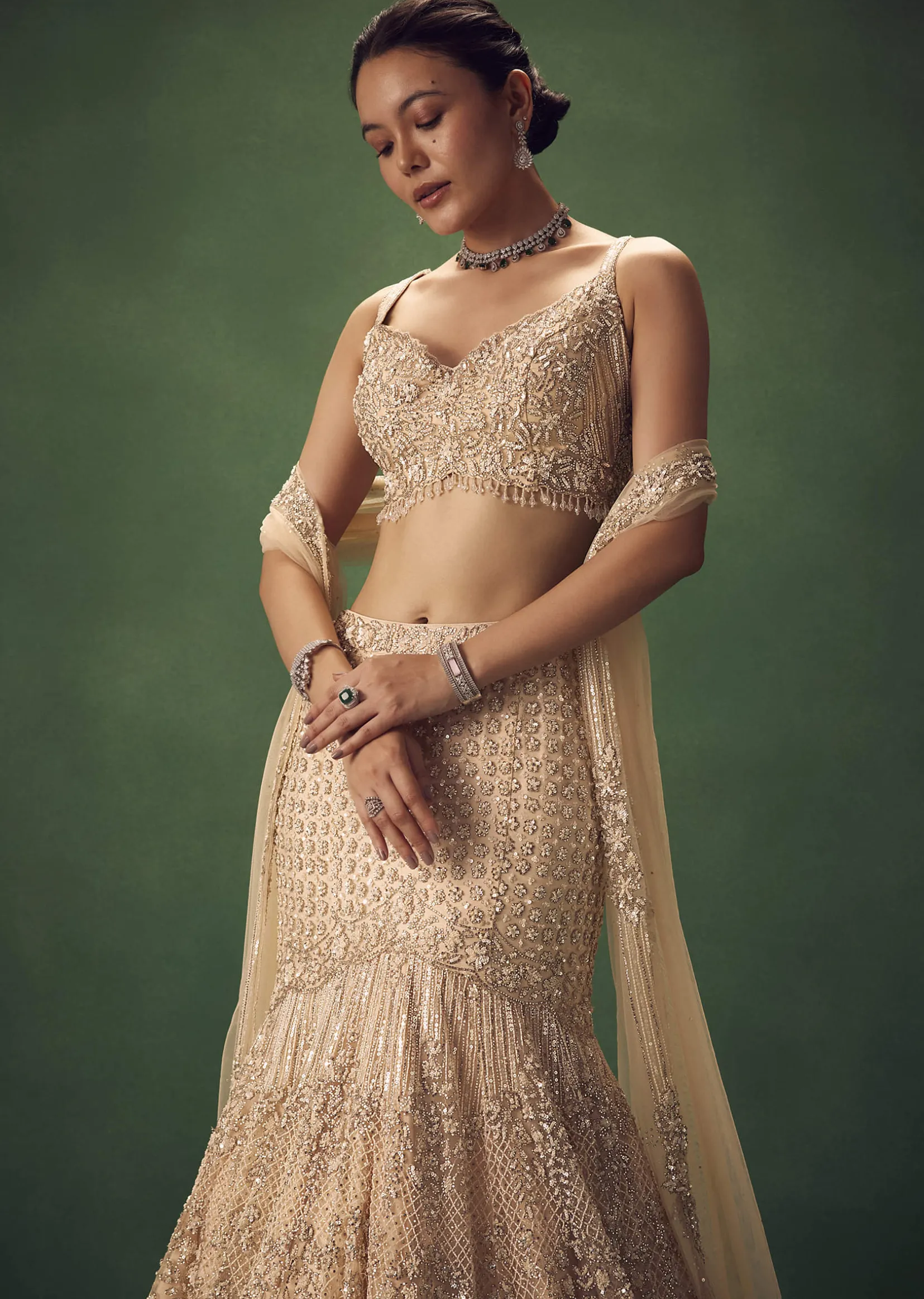 Blush Pink Fish Cut Sequin Lehenga Set