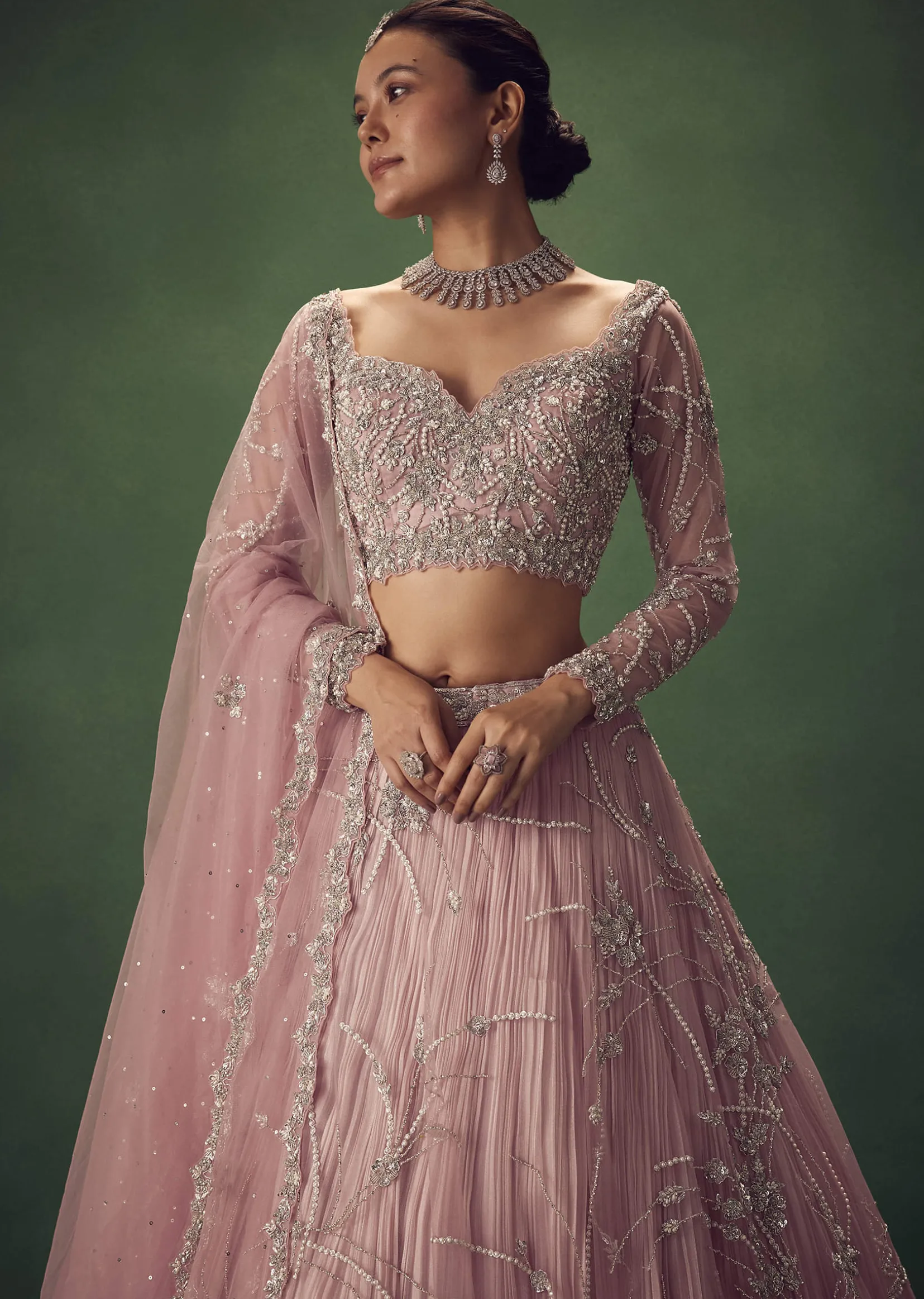 Blush Pink Hand Embroidered Lehenga Set