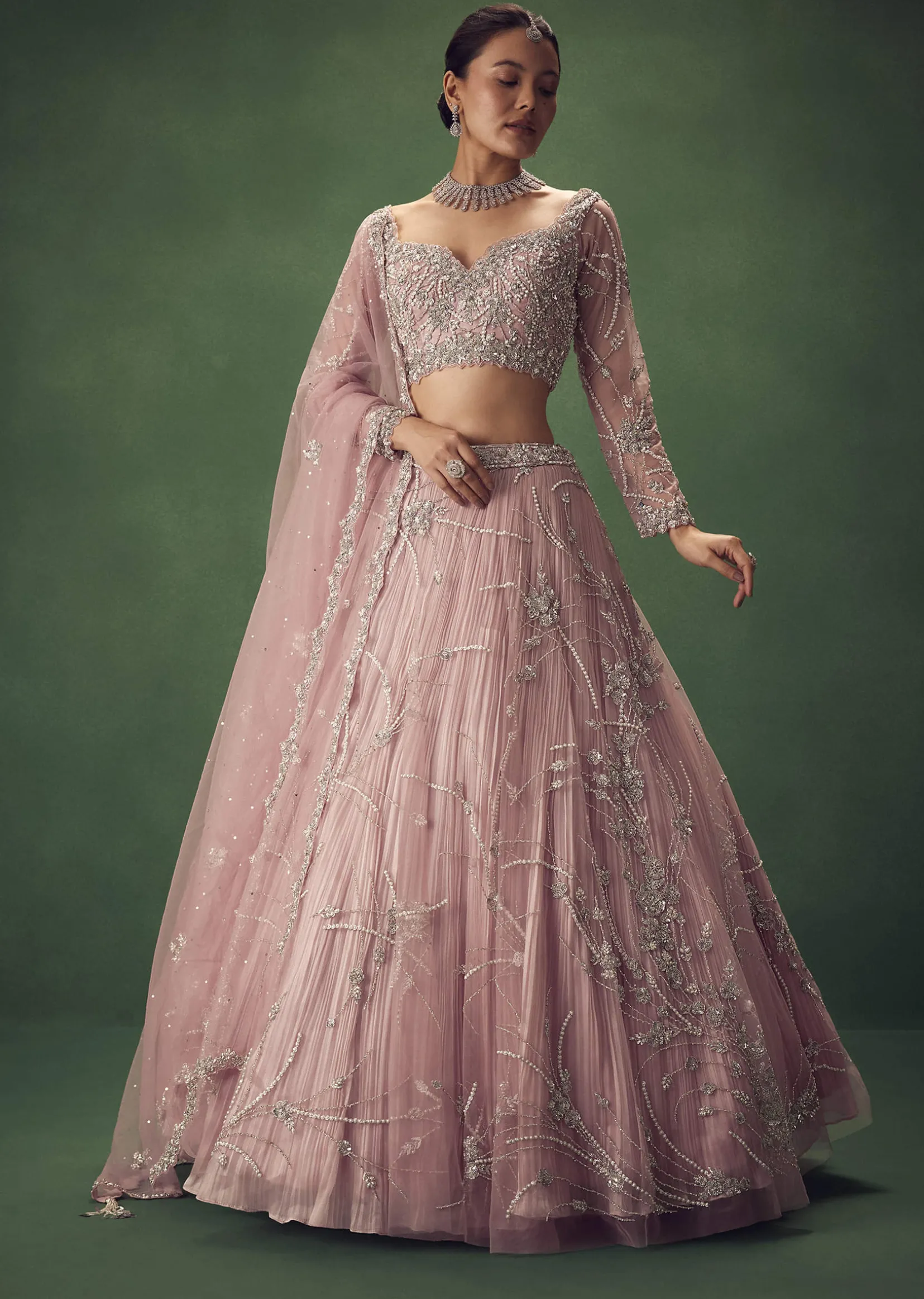 Blush Pink Hand Embroidered Lehenga Set