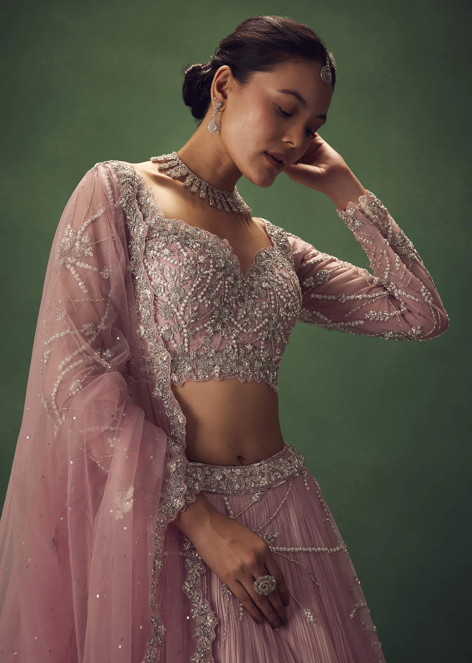 Blush Pink Hand Embroidered Lehenga Set