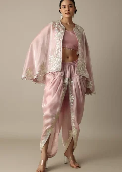 Blush Pink Organza Gotta Patti Work Dhoti Set
