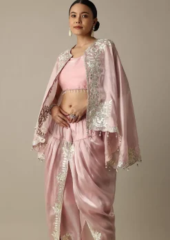 Blush Pink Organza Gotta Patti Work Dhoti Set