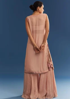 Blush Pink Organza Palazzo Set With Embroidered Kurta