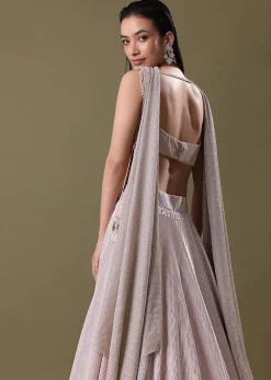 Blush Pink Pre-Pleated Frill Lehenga With TieUp Blouse And Choker Dupatta