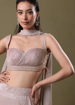 Blush Pink Pre-Pleated Frill Lehenga With TieUp Blouse And Choker Dupatta