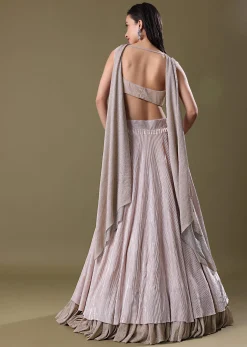 Blush Pink Pre-Pleated Frill Lehenga With TieUp Blouse And Choker Dupatta