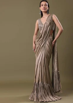 Blush Pink Pre-Stitched Frill Saree With Sequin Blouse