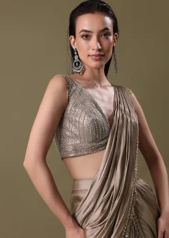 Blush Pink Pre-Stitched Frill Saree With Sequin Blouse