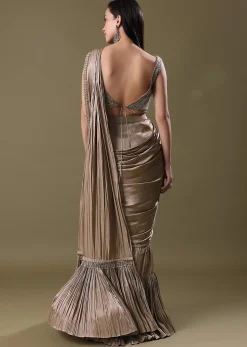 Blush Pink Pre-Stitched Frill Saree With Sequin Blouse