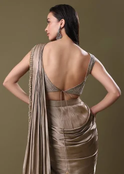 Blush Pink Pre-Stitched Frill Saree With Sequin Blouse