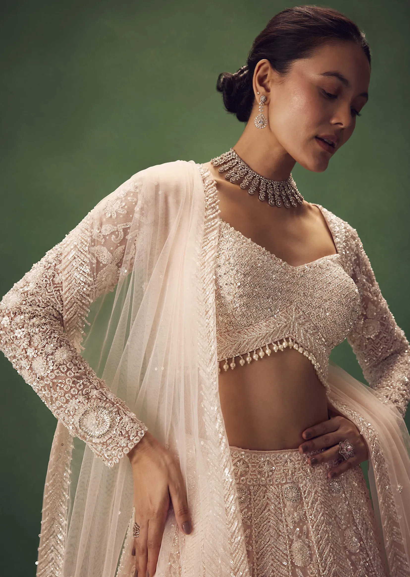 Blush Pink Sequin Work Lehenga Set