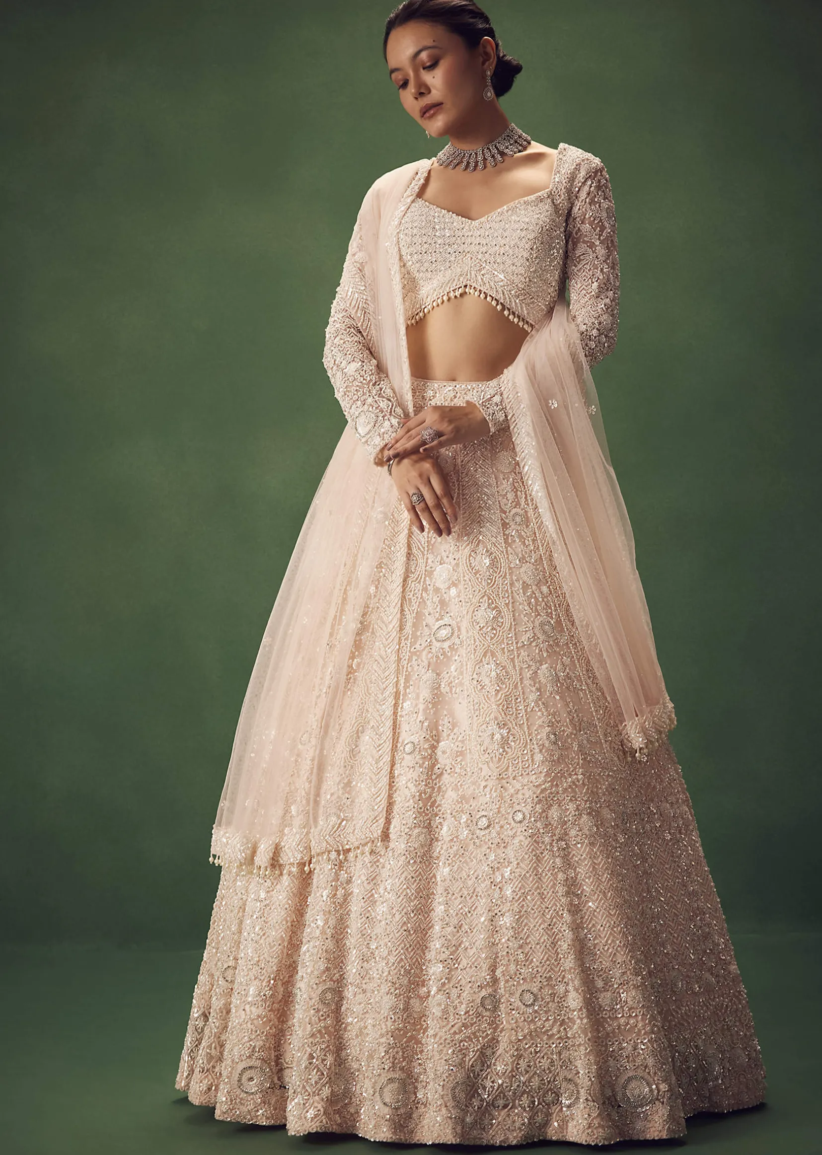 Blush Pink Sequin Work Lehenga Set