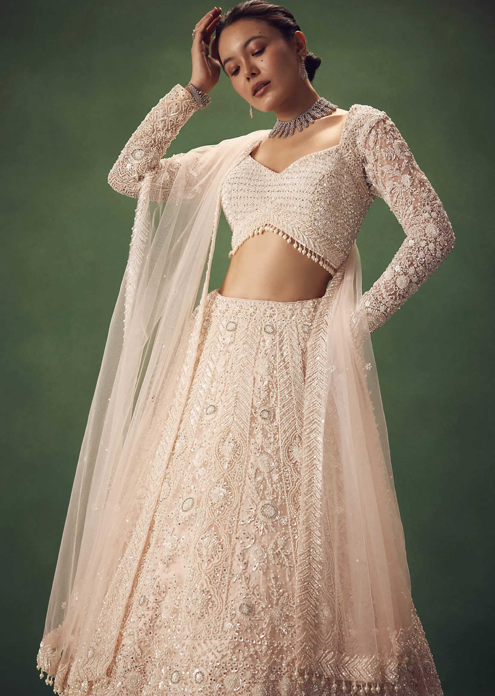 Blush Pink Sequin Work Lehenga Set