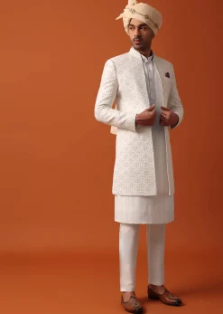 Blush Pink Sherwani Adorned with Intricate Embroidery All Over