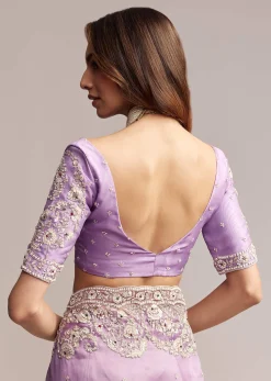 Blush Purple Tissue Saree With Floral Embroidery