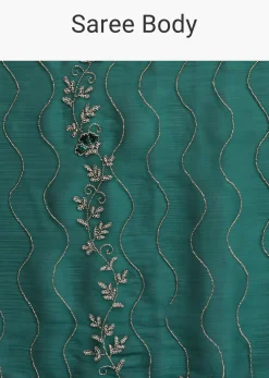 Bottle Green Chinon Saree With Cut Dana Embroidery And Unstitched Blouse