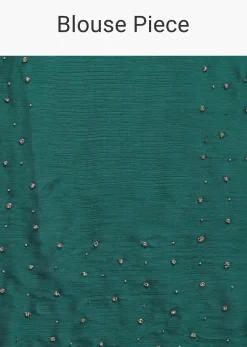Bottle Green Chinon Saree With Cut Dana Embroidery And Unstitched Blouse