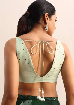 Bottle Green Floral Printed Georgette Saree With Sequin Border And Unstitched Blouse