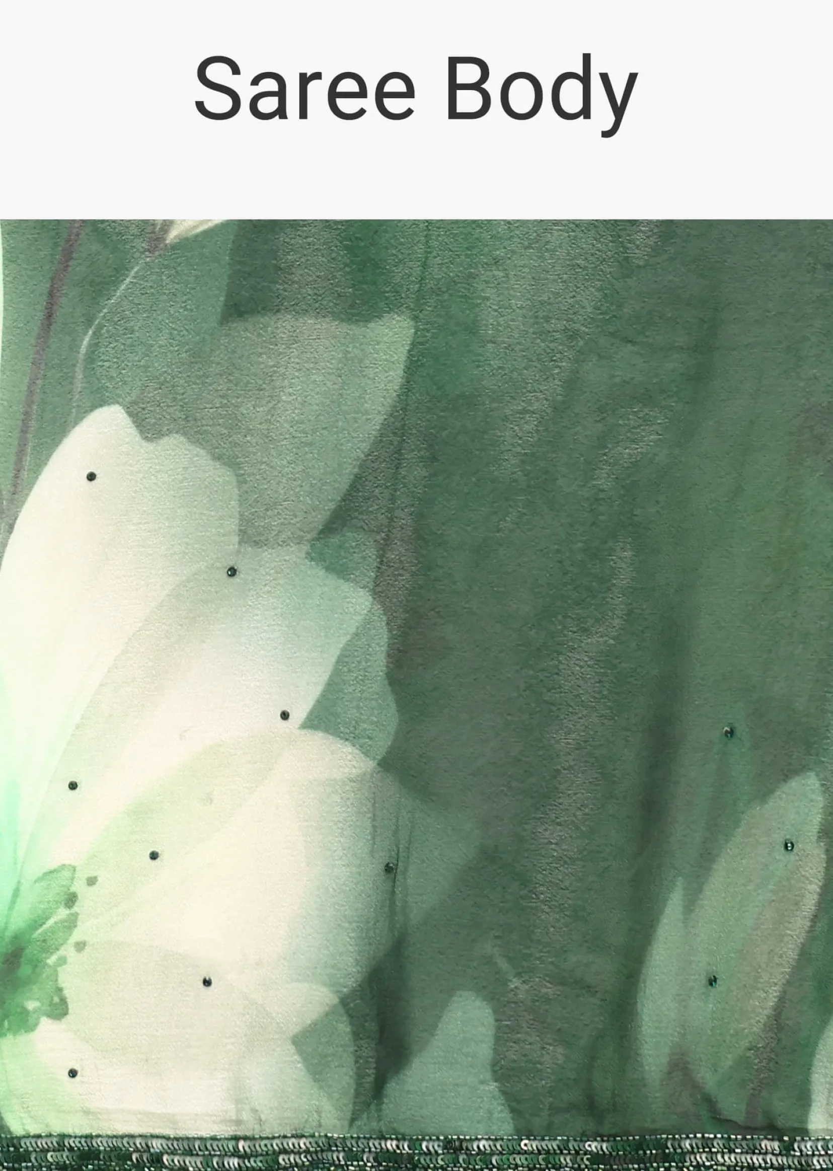 Bottle Green Floral Printed Georgette Saree With Sequin Border And Unstitched Blouse