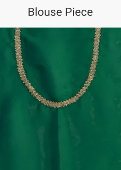 Bottle Green Organza Saree With Scalloped Cut Dana Detailing