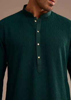 Bottle Green Rayon Embroidered Kurta Set