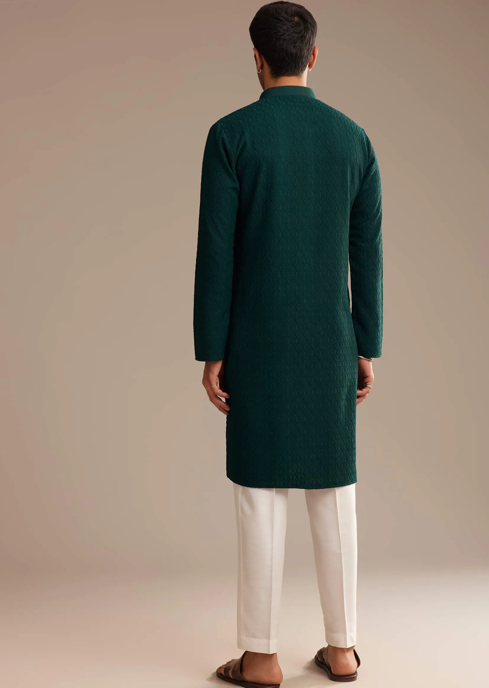 Bottle Green Rayon Embroidered Kurta Set