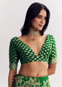 Bottle Green Shaded Dola Silk Saree With Zari Jaal Work