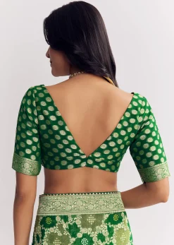 Bottle Green Shaded Dola Silk Saree With Zari Jaal Work
