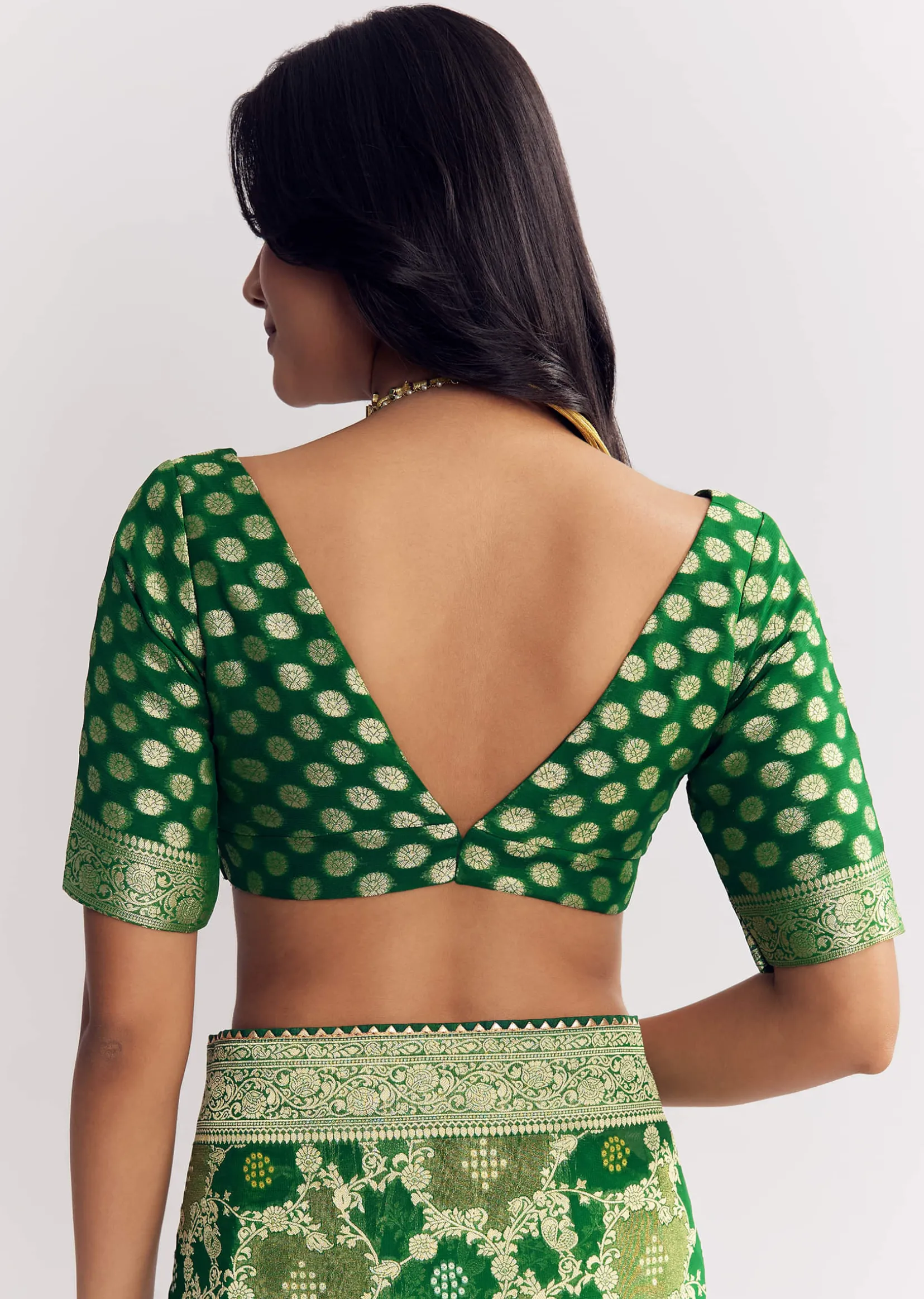 Bottle Green Shaded Dola Silk Saree With Zari Jaal Work